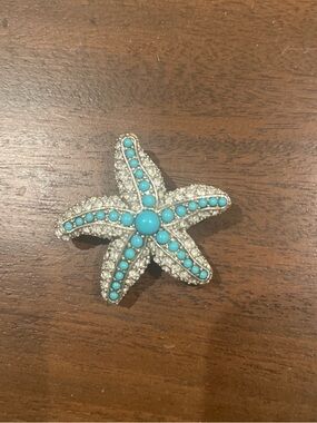 Turquoise Starfish Rhinestone Pendant or Brooch